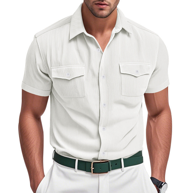 Loose Heavy Lapel Corduroy Workwear Short Sleeve Shirt