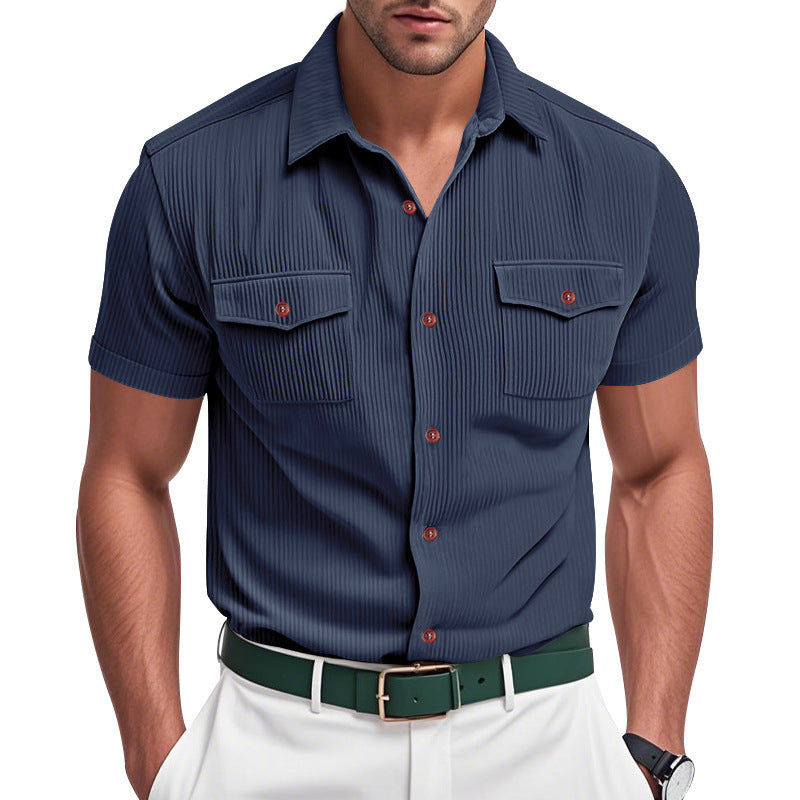 Loose Heavy Lapel Corduroy Workwear Short Sleeve Shirt