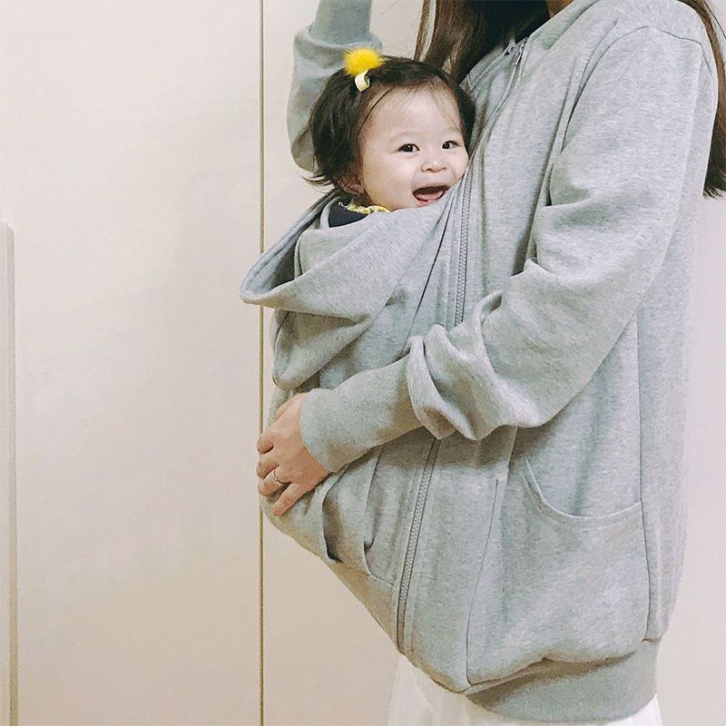 Extra Large Size Mother Kangaroo Sweater Fleece-lined Thickened