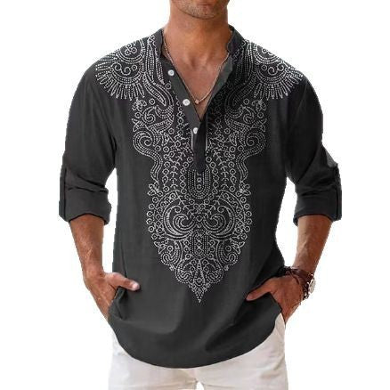 Summer Printed Shirt Hawaiian Stand Collar