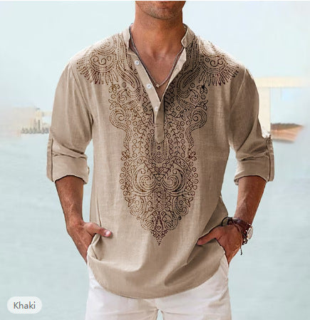 Summer Printed Shirt Hawaiian Stand Collar