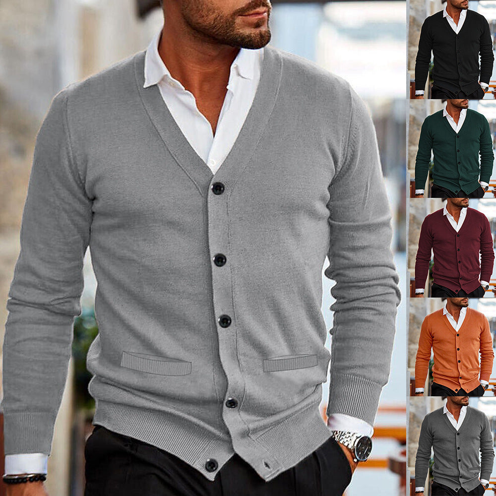 Men's Double-sided Pocket Autumn And Winter New Knitwear V-neck Long Sleeve Slim Sweater Cardigan