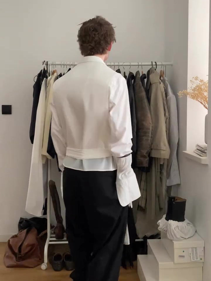 Solid Color Tassel Belt Vest & Long Sleeve Shirt Two-Piece Set