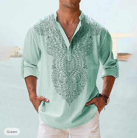 Summer Printed Shirt Hawaiian Stand Collar