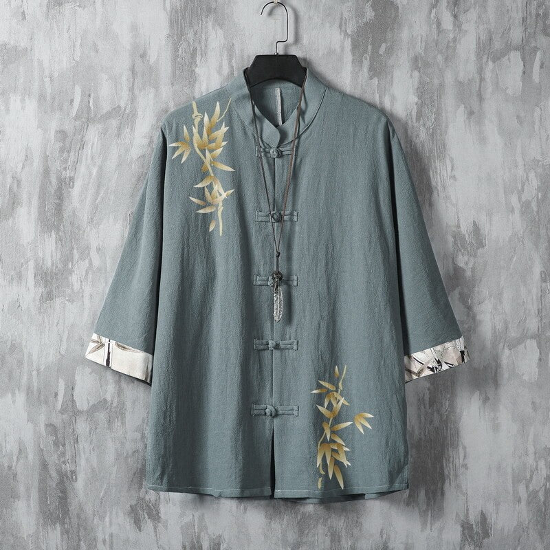 Chinese Style Summer Linen Shirt Men's Short Sleeve Lining