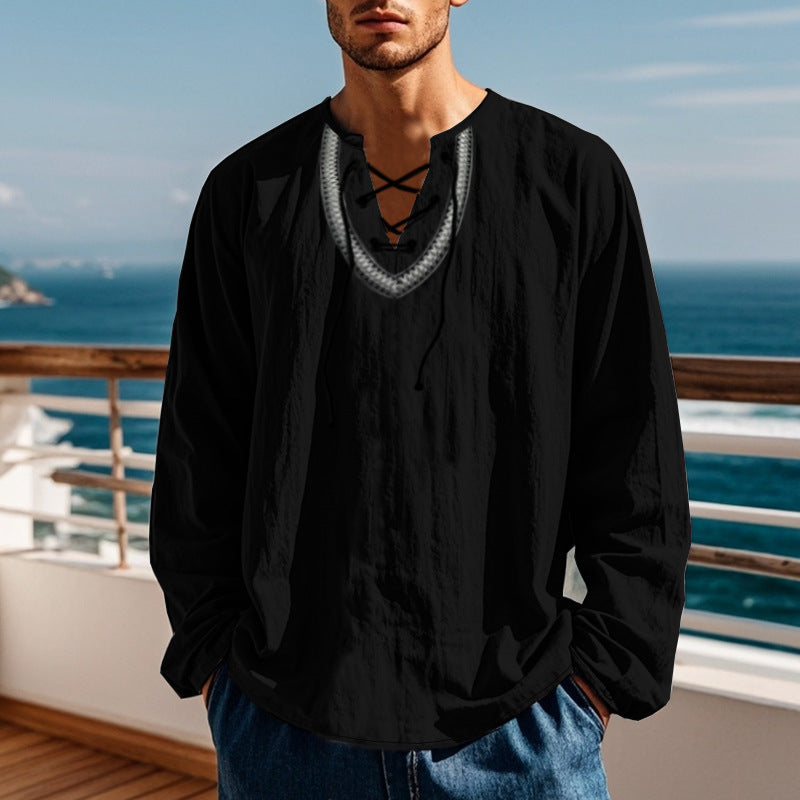 Pullover Retro Ethnic Style Casual Long-sleeved Shirt