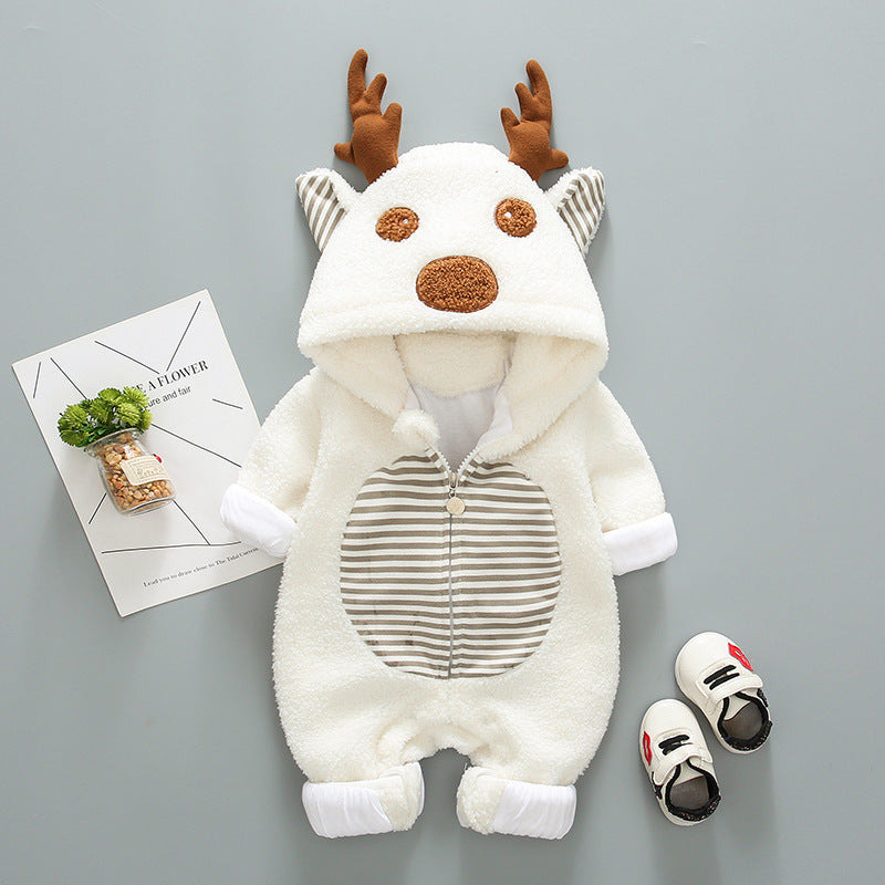 Adorable Reindeer Baby Romper | Winter Warm Fleece Jumpsuit with Hood & Antlers β Cozy Outfit for Newborns & Infants