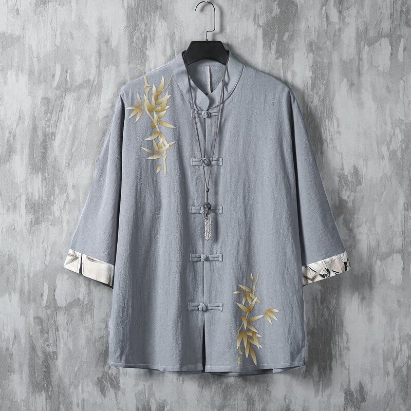 Chinese Style Summer Linen Shirt Men's Short Sleeve Lining