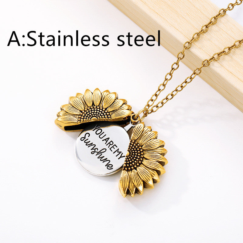 You Are My Sunshine” Sunflower Locket Necklace – Stainless Steel & Alloy Pendant, Inspirational Gift for Women & Girls