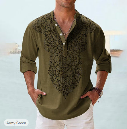 Summer Printed Shirt Hawaiian Stand Collar