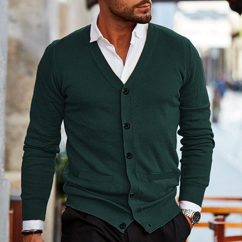 Men's Double-sided Pocket Autumn And Winter New Knitwear V-neck Long Sleeve Slim Sweater Cardigan