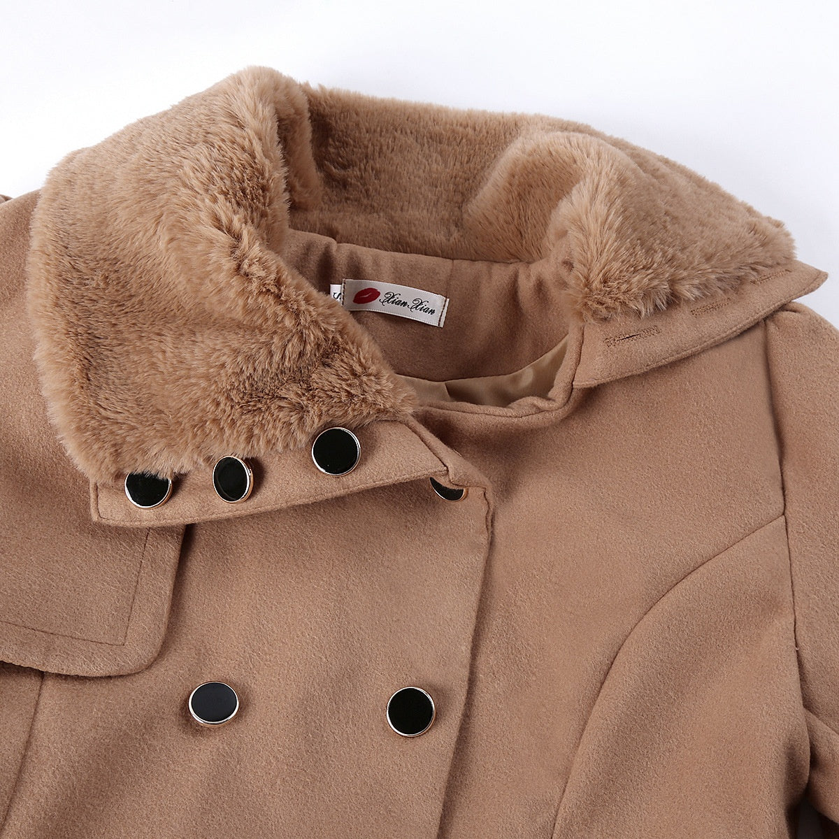 Elegant Faux Fur Collar Winter Coat for Women – Classic Double-Breasted Warm Wool Blend Jacket | Chic British Style Overcoat