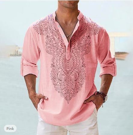 Summer Printed Shirt Hawaiian Stand Collar