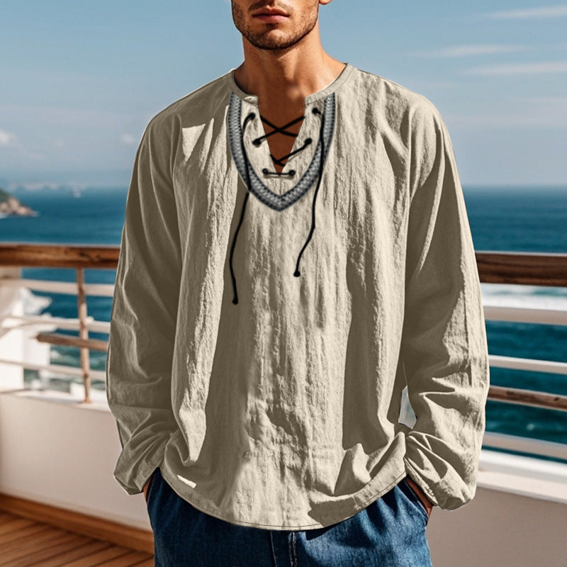 Pullover Retro Ethnic Style Casual Long-sleeved Shirt