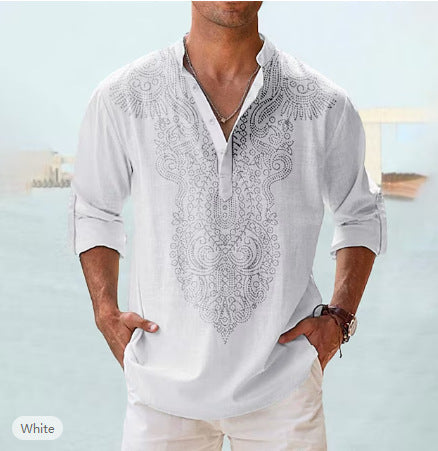 Summer Printed Shirt Hawaiian Stand Collar