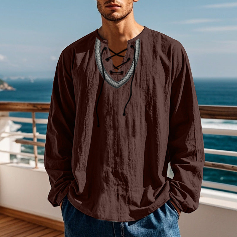 Pullover Retro Ethnic Style Casual Long-sleeved Shirt