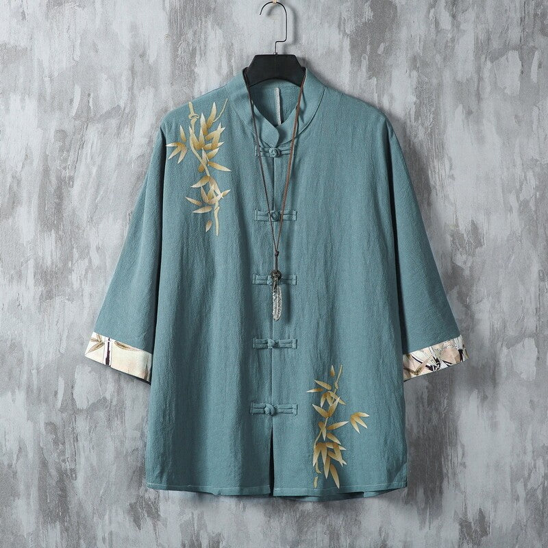Chinese Style Summer Linen Shirt Men's Short Sleeve Lining