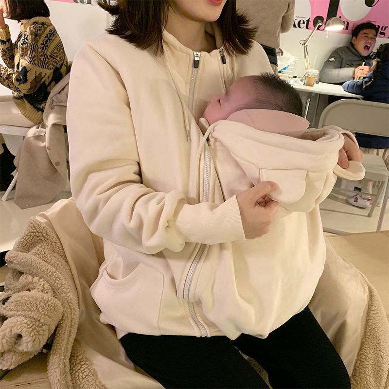 Extra Large Size Mother Kangaroo Sweater Fleece-lined Thickened