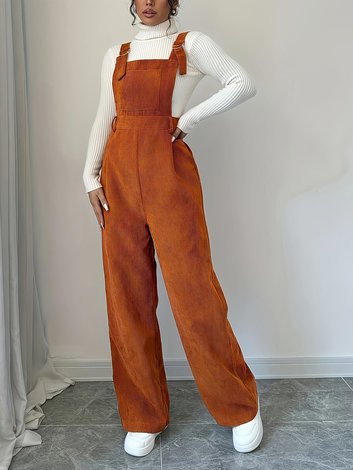 Caramel Corduroy Suspender Jumpsuit – Effortlessly Chic Autumn Comfort for Confident Women