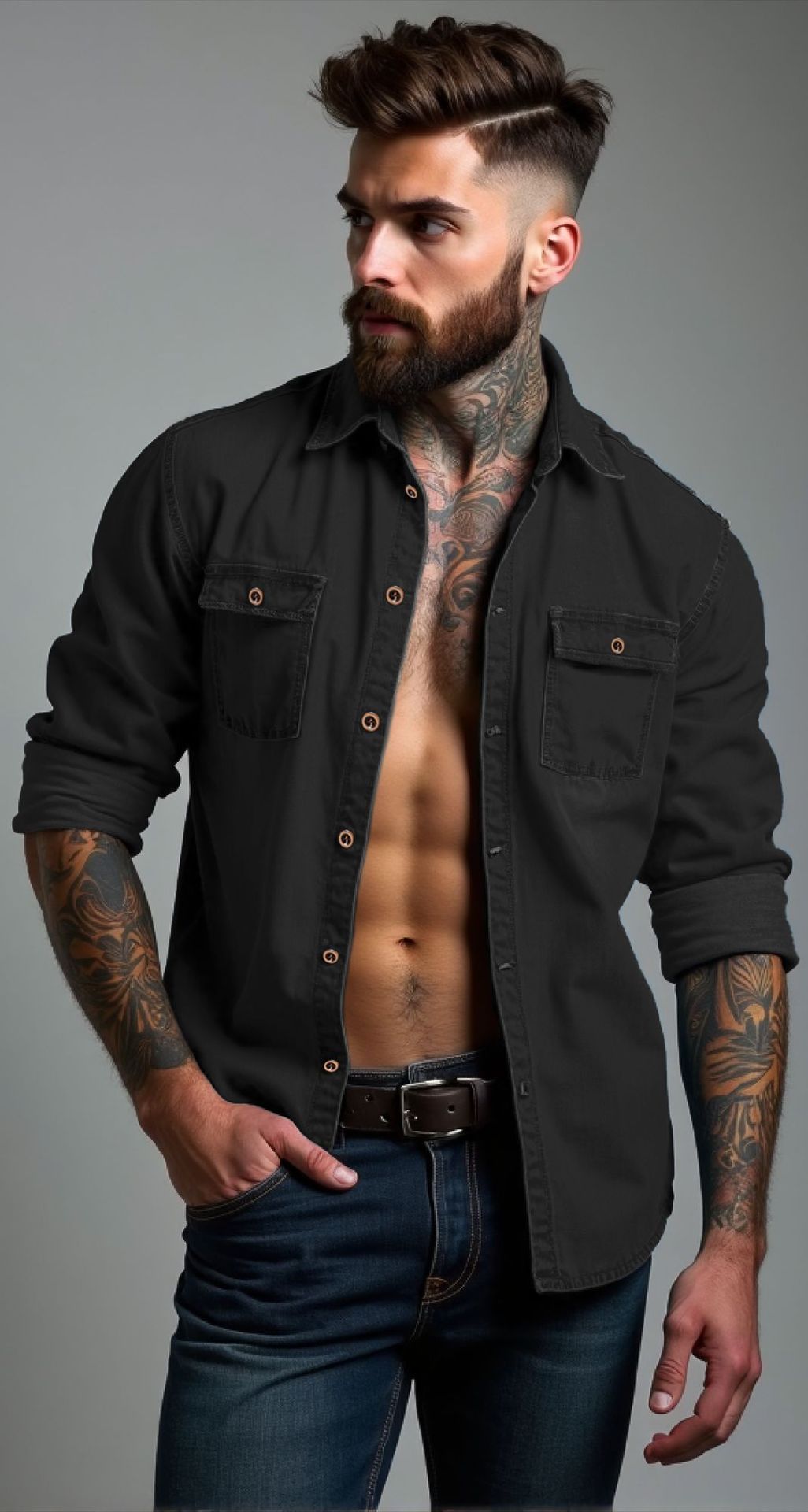 Denim Men's Shirt Spring And Autumn Cardigan Wish Multi-color Multi-size Plus Size