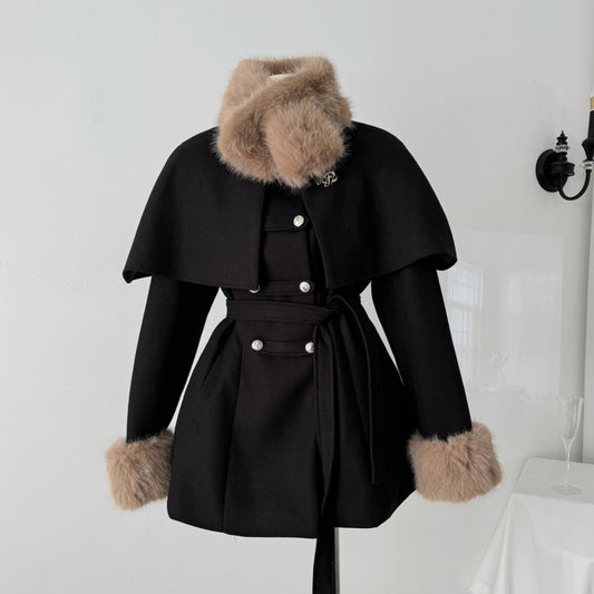 Luxury Wool Blend Coat Set with Faux Fur Collar & Detachable Cape – Elegant Winter Princess Coat for Women | Bloomberry Lifestyle