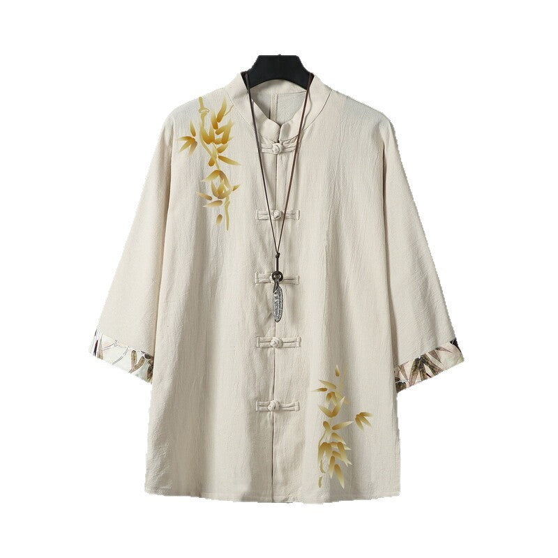 Chinese Style Summer Linen Shirt Men's Short Sleeve Lining