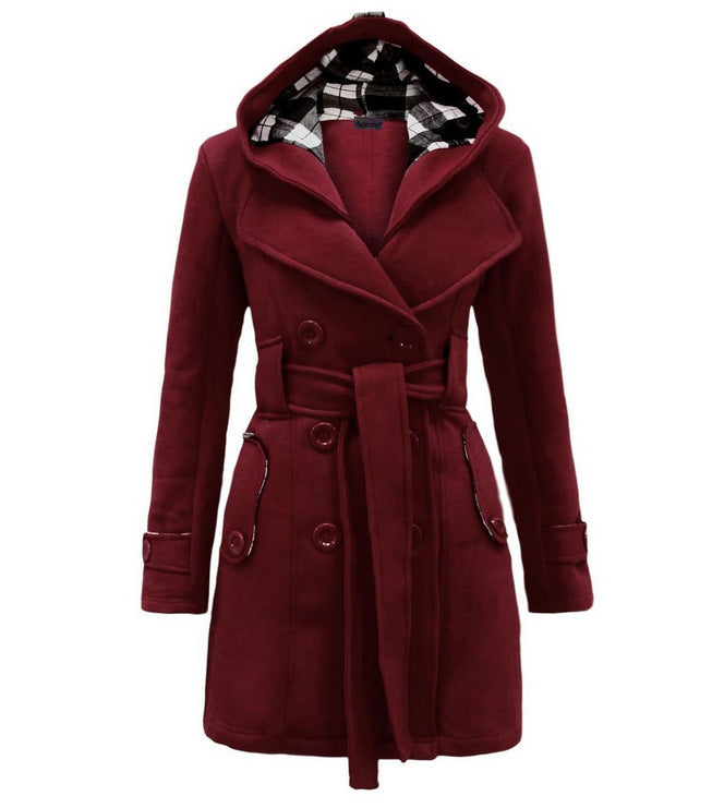 Women’s Classic Hooded Wool Blend Overcoat – Warm Elegant Winter Long Coat with Belt | Stylish Trench Jacket for Cold Weather
