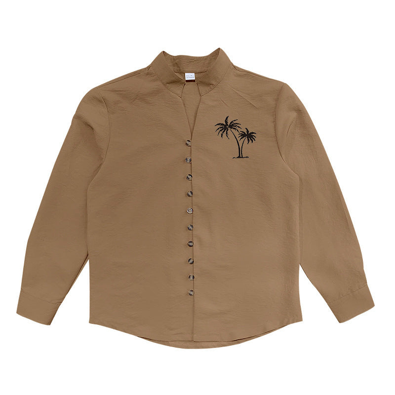 Island Breeze Men’s Linen Shirt – Palm Tree Embroidered Beachwear | Lightweight Vacation Casual Button-Up