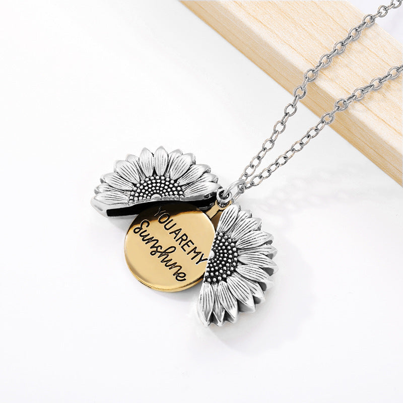 You Are My Sunshine” Sunflower Locket Necklace – Stainless Steel & Alloy Pendant, Inspirational Gift for Women & Girls