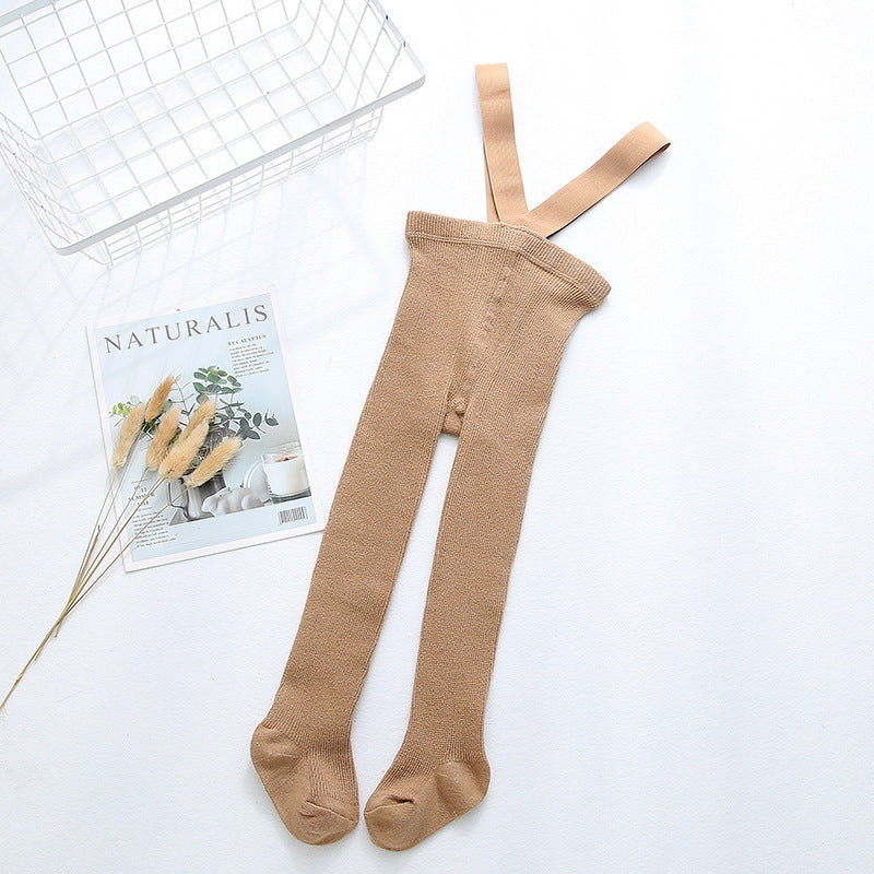 Soft Cotton Baby Suspender Tights – Warm Ribbed Footed Pants for Crawling & First Steps (0–2 Years)