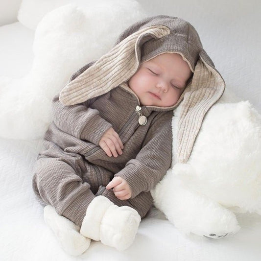 Bunny Ears Baby Romper | Soft Cotton Hooded Jumpsuit for Newborns & Infants – Cozy, Cute & Perfect Gift for Baby Showers