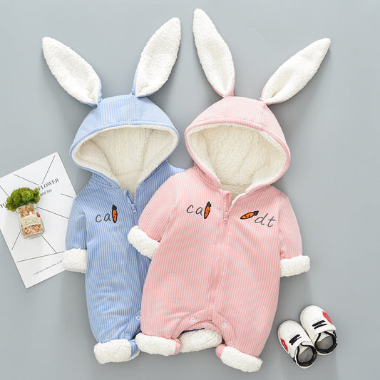 Cozy Bunny Ears Baby Winter Romper – Ultra Soft Cotton Jumpsuit for Boys & Girls | Warm Hooded Snowsuit for Newborns & Toddlers
