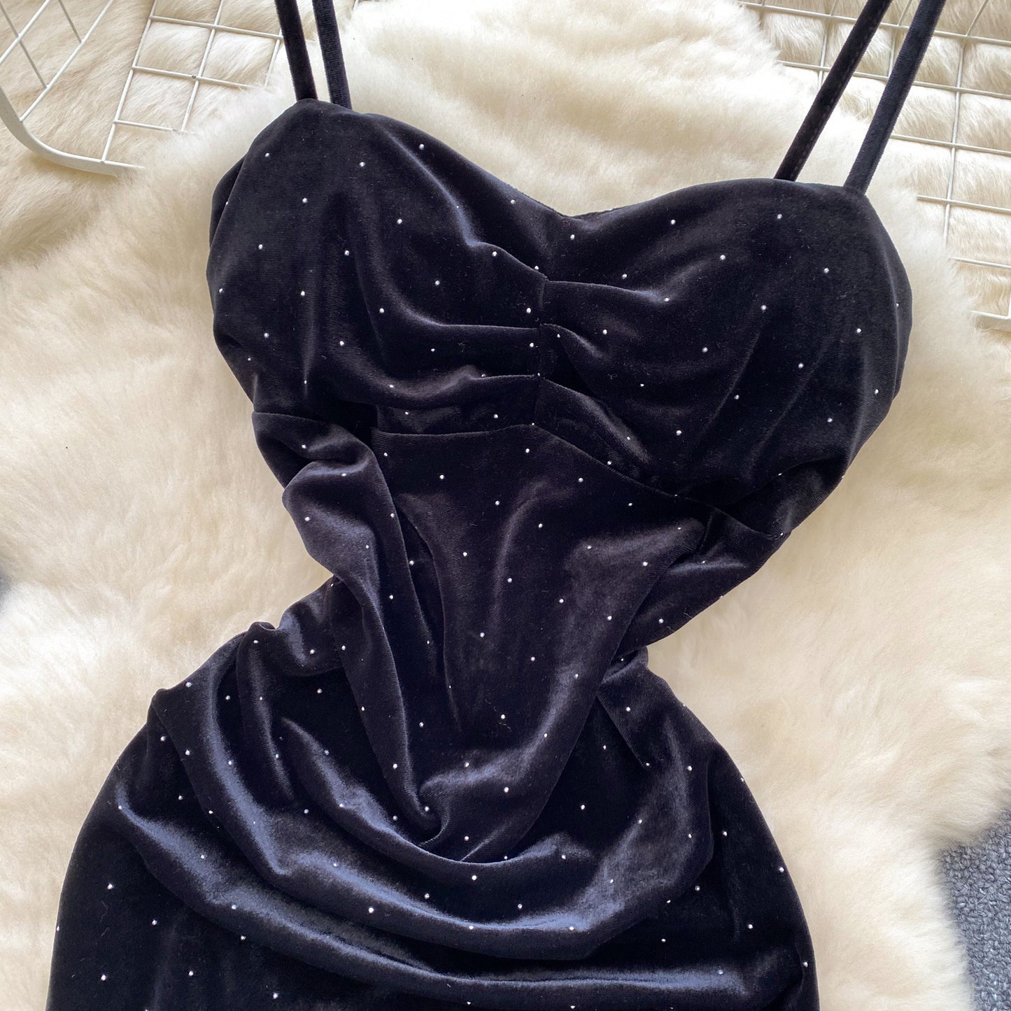 Velvet Rhinestone Bodycon Midi Dress – Elegant Sleeveless Evening Gown