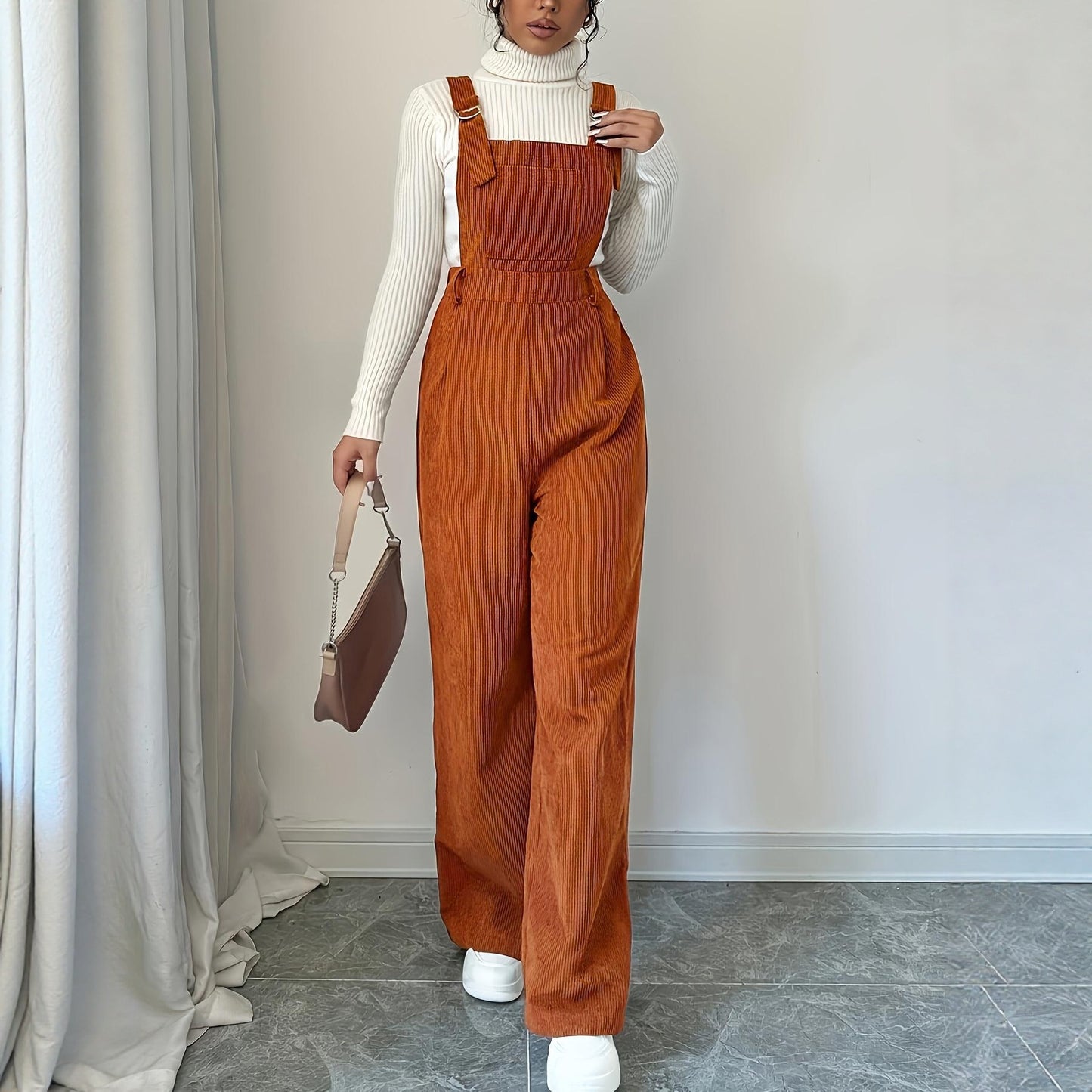 Caramel Corduroy Suspender Jumpsuit – Effortlessly Chic Autumn Comfort for Confident Women