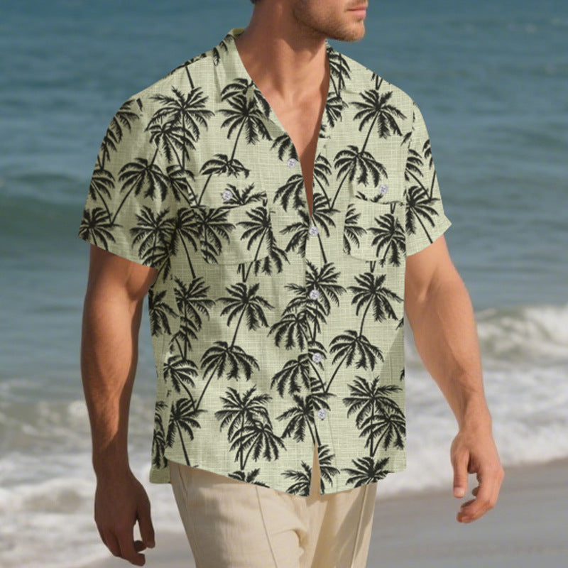 Men’s Tropical Palm Tree Beach Shirt – Lightweight Vacation Short Sleeve Button-Up | Summer Holiday Aesthetic