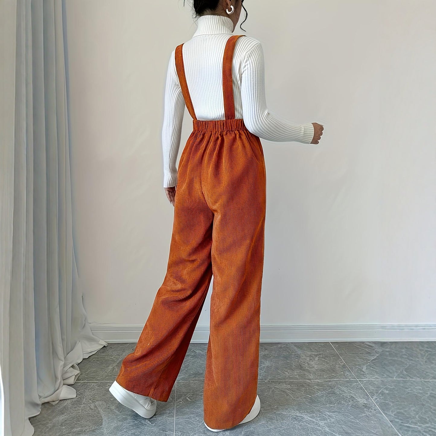 Caramel Corduroy Suspender Jumpsuit – Effortlessly Chic Autumn Comfort for Confident Women