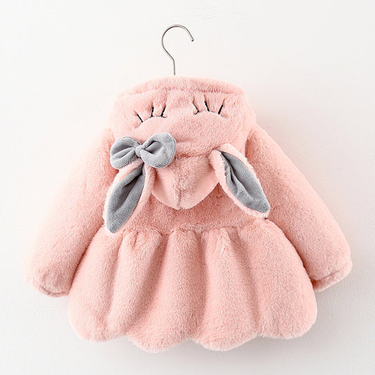 Adorable Bunny Ear Plush Winter Coat for Baby Girls – Ultra Soft Fleece Hooded Jacket with Cute Bow & Mini Bag | Cozy Animal Design