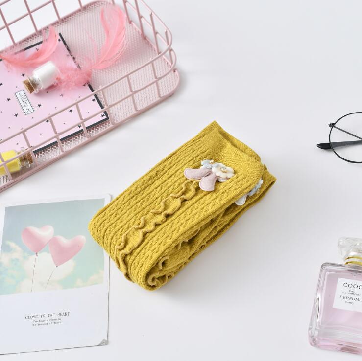 Cozy Cotton Baby Leggings with Bunny & Ruffle Trim – Soft Knitted Toddler Pants for Girls | Flower Bunny Ribbed Winter Leggings