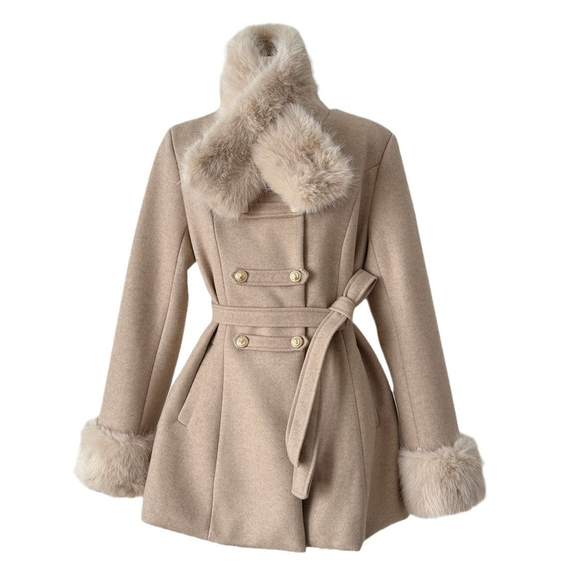 Luxury Wool Blend Coat Set with Faux Fur Collar & Detachable Cape – Elegant Winter Princess Coat for Women | Bloomberry Lifestyle