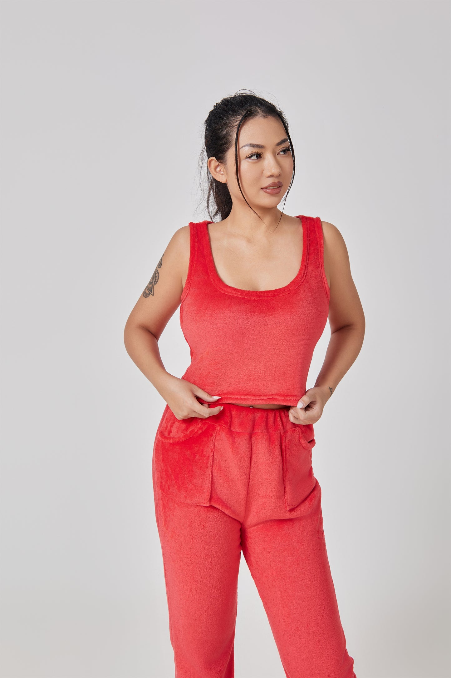 Ultimate Cozy Lounge Co-ord Set for Women | 3-Piece Fluffy Knit Loungewear – Cardigan, Crop Top & Pants