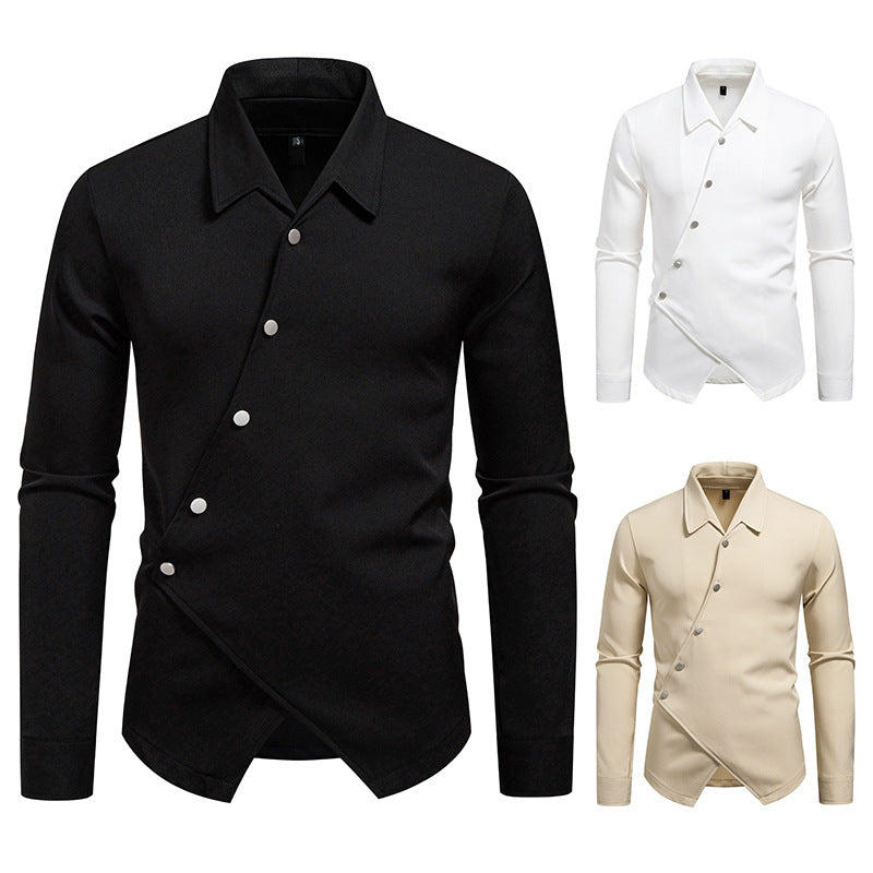 Men’s Modern Slim Fit Cross-Button Designer Shirt – Stylish Asymmetric Button Down for Casual & Party Wear
