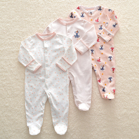 Soft Cotton Baby Onesie Set (3-Pack) | Unisex Spring & Autumn Sleepsuit for Newborns – Gentle, Breathable & Adorable Prints