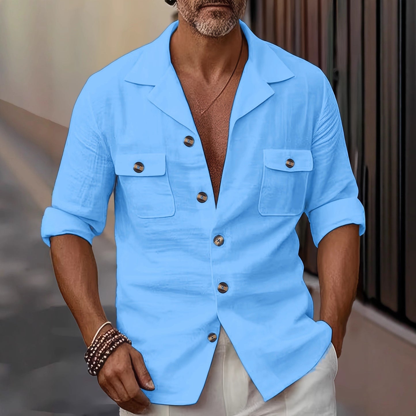 Men’s Linen Blend Cuban Collar Shirt – Breathable Summer Button-Up for Casual & Beach Wear | Lightweight Comfort Style