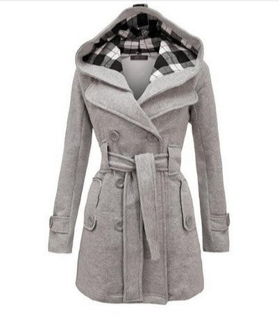 Women’s Classic Hooded Wool Blend Overcoat – Warm Elegant Winter Long Coat with Belt | Stylish Trench Jacket for Cold Weather