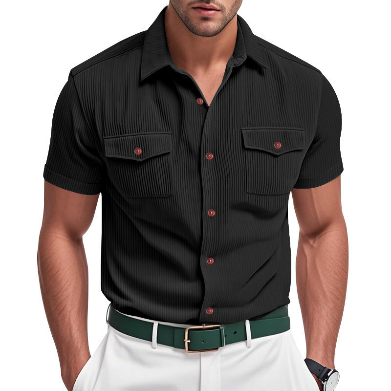 Loose Heavy Lapel Corduroy Workwear Short Sleeve Shirt