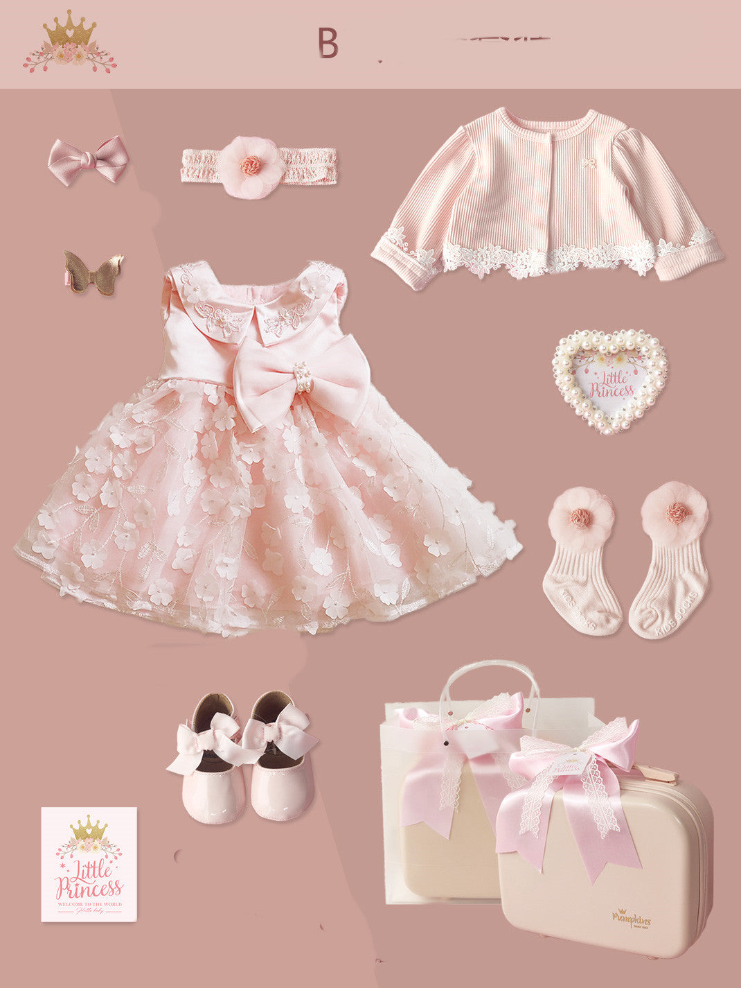 Luxury Baby Girl “Little Princess” Dress Gift Box Set – Lace Tulle Party Dress with Shoes & Accessories | Perfect Newborn to 1 Year Gift