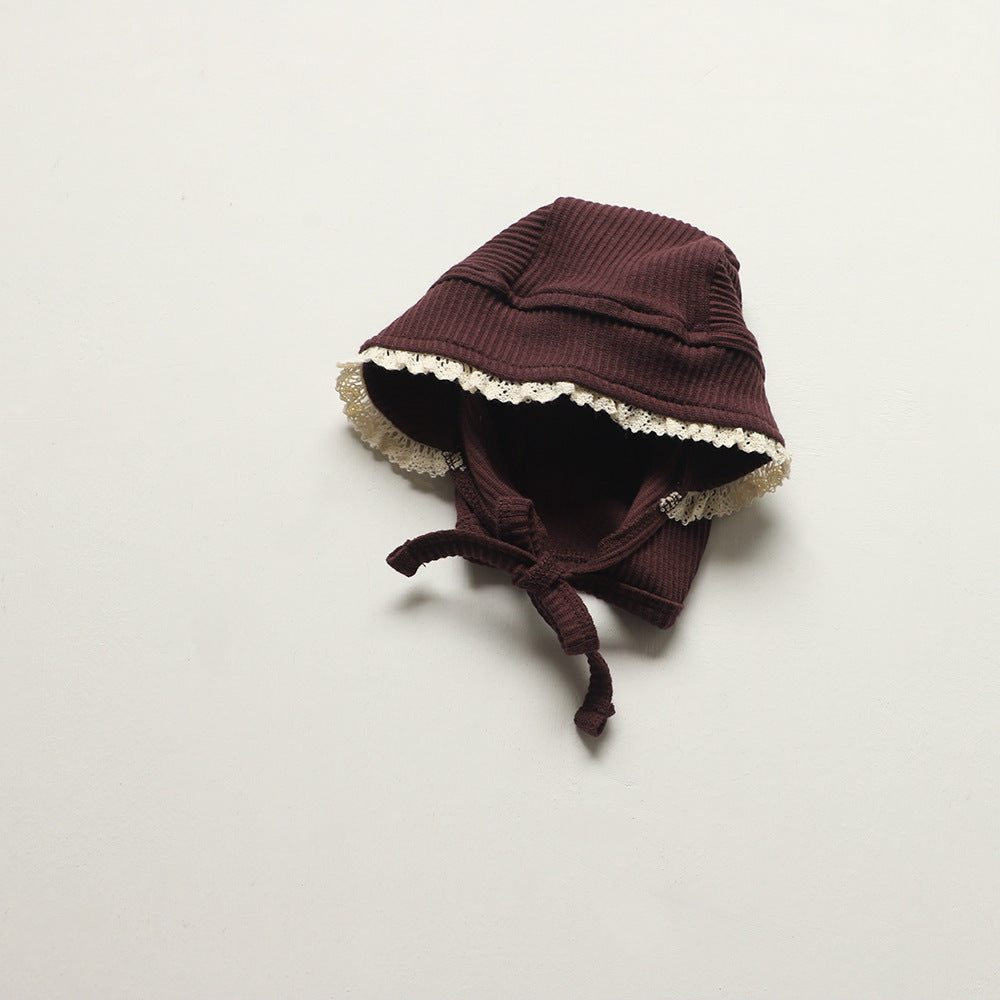 Ribbed Cotton Baby Overall Set with Lace Bow | Soft Knit Romper + Matching Hat + Headband | Cozy Autumn Baby Outfit