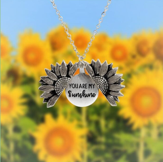 You Are My Sunshine” Sunflower Locket Necklace – Stainless Steel & Alloy Pendant, Inspirational Gift for Women & Girls