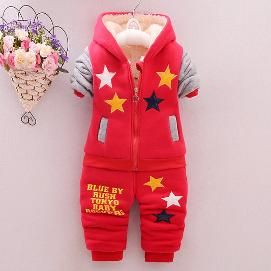 Winter Star Baby Tracksuit Set | Fleece-Lined Hoodie & Pants for Boys | Cozy Cotton Warm Outfit for Toddlers & Kids