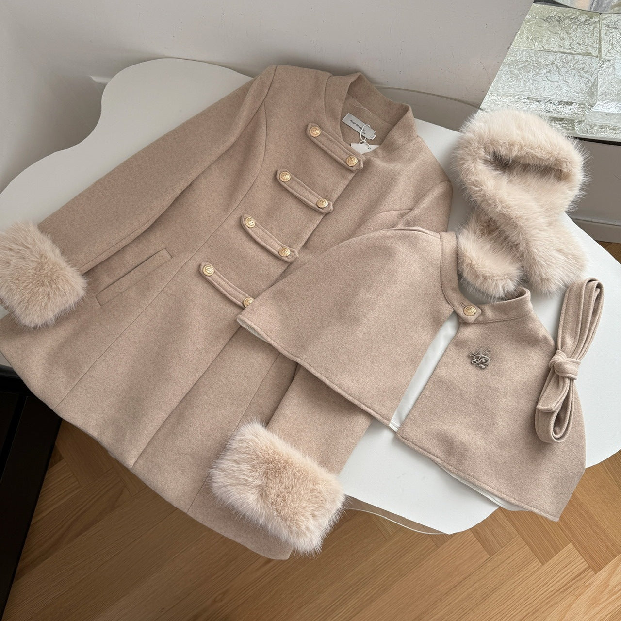 Luxury Wool Blend Coat Set with Faux Fur Collar & Detachable Cape – Elegant Winter Princess Coat for Women | Bloomberry Lifestyle